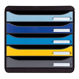 Schubladenbox Exacompta BEE BLUE Big Box, A4+, 5 mehrfarbige & halboffene Schubladen mit Auszugstopp, Griffmulde & Etikettenhalter, Blauer Engel