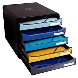 Schubladenbox Exacompta BEE BLUE Big Box, A4+, 5 mehrfarbige & halboffene Schubladen mit Auszugstopp, Griffmulde & Etikettenhalter, Blauer Engel