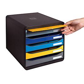 Schubladenbox Exacompta BEE BLUE Big Box, A4+, 5 mehrfarbige & halboffene Schubladen mit Auszugstopp, Griffmulde & Etikettenhalter, Blauer Engel
