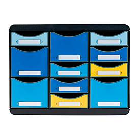 Schubladenbox Exacompta BEE BLUE Store Box Multi, 7 kleine & 4 hohe Schübe mit Auszugstopp & Griffmulde, Kunststoff, schwarz
