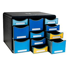 Schubladenbox Exacompta BEE BLUE Store Box Multi, 7 kleine & 4 hohe Schübe mit Auszugstopp & Griffmulde, Kunststoff, schwarz