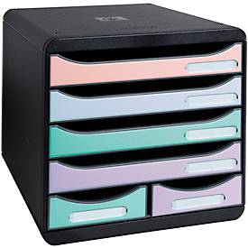 Schubladenbox Exacompta BIG BOX MAXI Aquarel, 4 Schübe für Format A4/A4+ & 2 längliche Schübe, Auszugstopp & Griffmulde,