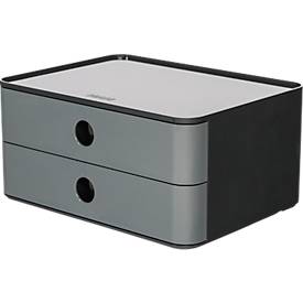 Schubladenbox HAN Allison Smart-Box, 2 Schübe mit Trennwänden, Kabelhalter, stapelbar, ABS-Kunststoff, granit-grau