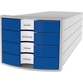Schubladenbox HAN Impuls 2.0, 4 Schubladen, Format A4, stapelbar, geschlossen, grau/blau
