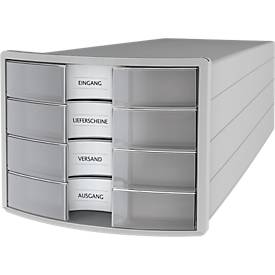 Schubladenbox HAN Impuls 2.0, 4 Schubladen, Format A4, stapelbar, geschlossen, grau/transparent-klar