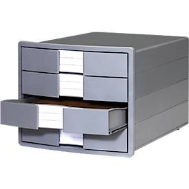 Schubladenbox HAN Impuls 2.0, 4 Schubladen, Format A4, stapelbar, geschlossen, öko-grau