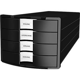 Schubladenbox HAN Impuls 2.0, 4 Schubladen, Format A4, stapelbar, geschlossen, schwarz