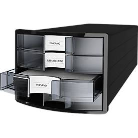 Schubladenbox HAN Impuls 2.0, 4 Schubladen, Format A4, stapelbar, geschlossen, schwarz/transparent-klar