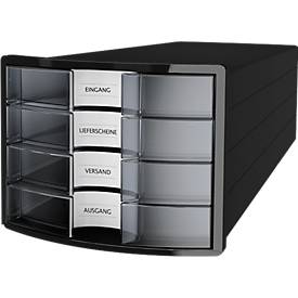 Schubladenbox HAN Impuls 2.0, 4 Schubladen, Format A4, stapelbar, geschlossen, schwarz/transparent-klar