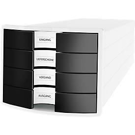 Schubladenbox HAN Impuls 2.0, 4 Schubladen, Format A4, stapelbar, geschlossen, weiß/schwarz