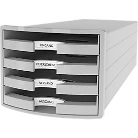 Schubladenbox HAN Impuls 2.0, 4 Schubladen, Format A4, stapelbar, offen, lichtgrau