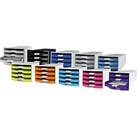 Schubladenbox HAN Impuls 2.0, 4 Schubladen, Format A4, stapelbar, offen, lichtgrau