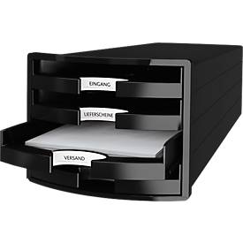 Schubladenbox HAN Impuls 2.0, 4 Schubladen, Format A4, stapelbar, offen, schwarz