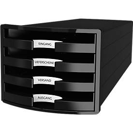 Schubladenbox HAN Impuls 2.0, 4 Schubladen, Format A4, stapelbar, offen, schwarz