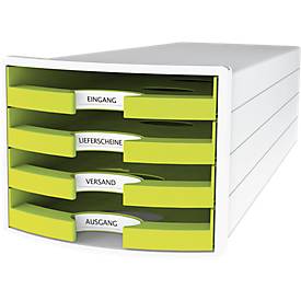 Schubladenbox HAN Impuls 2.0, 4 Schubladen, Format A4, stapelbar, offen, weiß/lemon