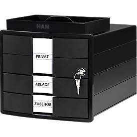 Schubladenbox HAN Impuls 2.0, Format A4, 3 geschlossene Schübe, stapelbar, abschließbar, schwarz