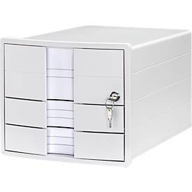 Schubladenbox HAN Impuls 2.0, Format A4, 3 geschlossene Schübe, stapelbar, abschließbar, weiß