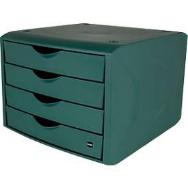 Schubladenbox Helit The Green Chameleon, 4 Schübe mit Auszugssperre, Format A4, stapelbar, grün