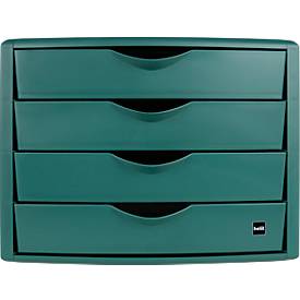 Schubladenbox Helit The Green Chameleon, 4 Schübe mit Auszugssperre, Format A4, stapelbar, grün