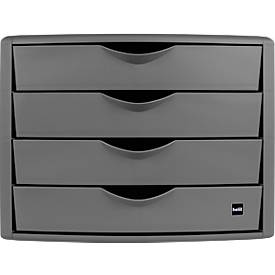 Schubladenbox Helit The Green Chameleon, 4 Schübe mit Auszugssperre, Format A4, stapelbar, lichtgrau