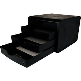 Schubladenbox Helit The Green Chameleon, 4 Schübe mit Auszugssperre, Format A4, stapelbar, schwarz