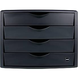 Schubladenbox Helit The Green Chameleon, 4 Schübe mit Auszugssperre, Format A4, stapelbar, schwarz