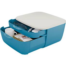 Schubladenbox Leitz® Cosy, lebensmittelecht, 2 Schübe, mit Gummifüßchen, B 251 x T 275 x H 143 mm, blau