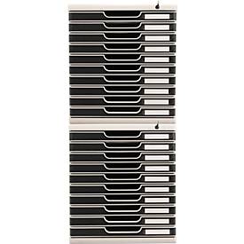 Schubladenbox MODULO, Format A4+, 10 abschließbare Schübe, geschlossen, Griffmulde & Etikettenhalter, 2 Schlüssel, Kunststoff, grau