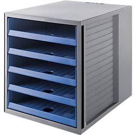 Schubladenbox SCHRANK-SET KARMA, 5 offene Schubladen, DIN A4, leichtlaufend, B 275 x T 330 x H 320 mm, blau