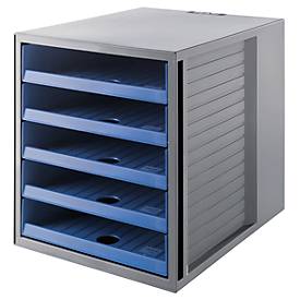 Image of Schubladenbox SCHRANK-SET KARMA, 5 offene Schubladen, DIN A4, leichtlaufend, B 275 x T 330 x H 320 mm, blau