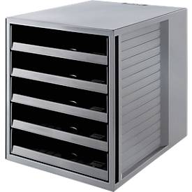 Schubladenbox SCHRANK-SET KARMA, 5 offene Schubladen, DIN A4, leichtlaufend, B 275 x T 330 x H 320 mm, grau