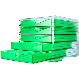 Schubladenbox styro® styroswing NEONline, 5 Schübe, Auszugsperre & Griffmulde, stapelbar, B 270 x T 340 x H 255 mm, Poly