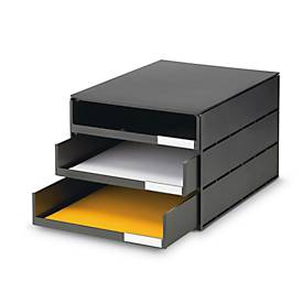 Schubladenbox styro® Styroval, Format C4, 3 offene Schübe, stapelbar, Beschriftungsmaterial, B 243 x T 335 x H 200 mm, Recycling-Kunststoff, schwarz
