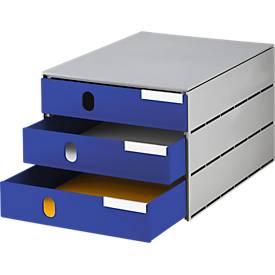 Schubladenbox Styro Styroval, für Formate bis C4, 3 geschlossene Schübe, Recyclingmaterial, blau/grau