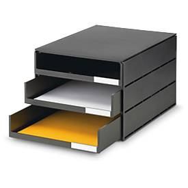 Schubladenbox Styro Styroval, für Formate bis C4, 3 offene Schübe, Recyclingmaterial, schwarz/schwarz
