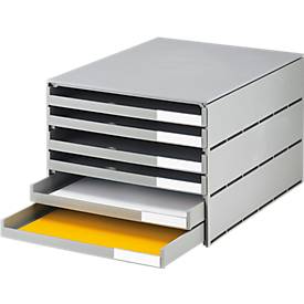 Schubladenbox Styro Styroval, für Formate bis C4, 6 offene Schübe, Recyclingmaterial, grau/grau