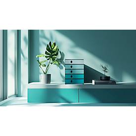 Schubladenbox Styro Styroval Pro Color Flow, für Formate bis C4, 5 geschlossene Schübe, 100 % Polystyrol-Regenerat, aqua/schwarz, Farbverlauf