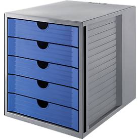 Schubladenbox SYSTEMBOX KARMA, 5 geschlossene Schubladen, DIN A4, leichtlaufend, B 274 x T 330 x H 320 mm, blau