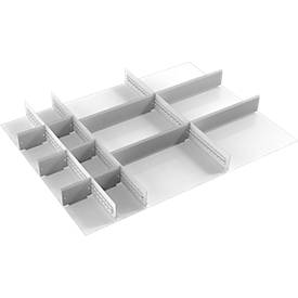 Schubladeneinsatz Treston, 3 Unterteiler & 10 Mittelplatten, B 900 mm, für Serie 90 mit H 750 mm