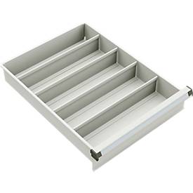 Schubladeneinsatz Treston, 4 x Längsteiler 375 mm, für Schubladen 45 mit Höhe 150 & 200 mm, Stahl, hellgrau