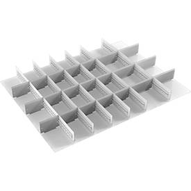 Schubladeneinsatz Treston, 6 Unterteiler & 21 Mittelplatten, B 900 mm, für Serie 90 mit H 150/250 mm