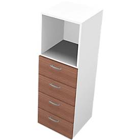 Schubladenelement PHENOR, 3 OH, 4 Schübe, 1 Regalfach, B 430 x T 430 x H 1310 mm