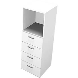 Schubladenelement PHENOR, 3 OH, 4 Schübe, 1 Regalfach, B 430 x T 430 x H 1310 mm