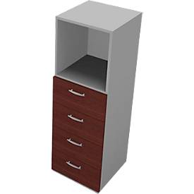 Schubladenelement PHENOR, 3 OH, 4 Schübe, 1 Regalfach, B 430 x T 430 x H 1310 mm