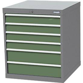 Schubladenschrank Bedrunka+Hirth, 2 x Schübe breit & 4 x Schübe schmal, abschließbar, bis 1500 kg, B 705 x T 736 x H 819 mm, Stahlblech