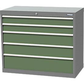 Schubladenschrank Bedrunka+Hirth, 5 Schübe, abschließbar, bis 1200 kg, B 980 x T 500 x H 819 mm, Stahlblech