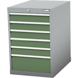 Schubladenschrank Bedrunka+Hirth, 6 Schübe, abschließbar, bis 1500 kg, B 555 x T 736 x H 819 mm, Stahlblech