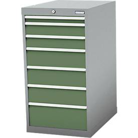 Schubladenschrank Bedrunka+Hirth, 7 Schübe, abschließbar, bis 1500 kg, B 555 x T 736 x H 1019 mm, Stahlblech