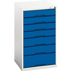 Schubladenschrank Bott verso, 7 Schübe, abschließbar, bis 1000 kg, B 525 x T 550 x H 900 mm, Stahlblech, lichtgrau/enzianblau