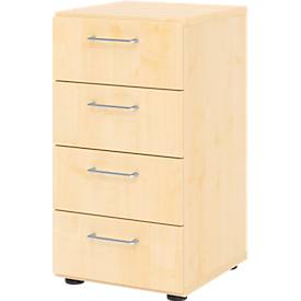Schubladenschrank Breno, 4 Schübe, Metallgriffe, B 400 x T 420 x H 748 mm, Ahorn/Ahorn